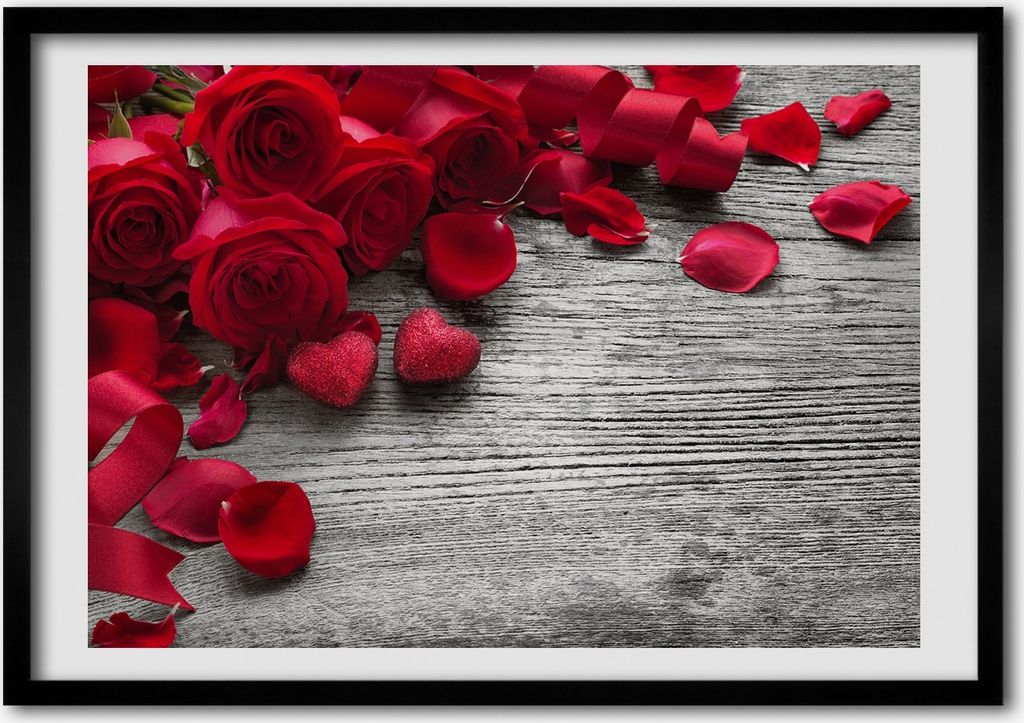 Bild - Bilderrahmen - 100 cm x 70 cm - MDF - Rahmen - Foto - Wandkunst rote Rosen