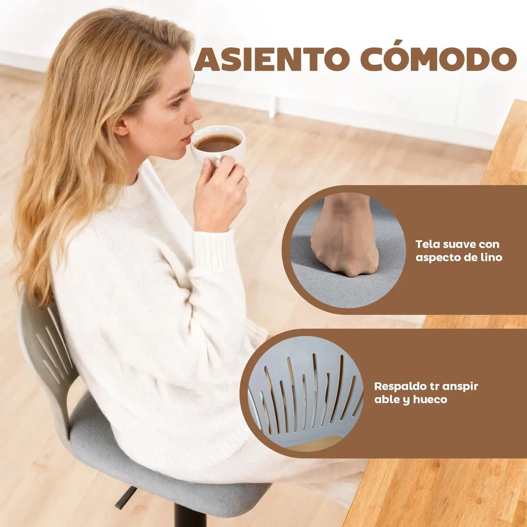 Tabouret de Bar Design Blanc avec Dossier Ouvert et Hauteur Ajustable - 2