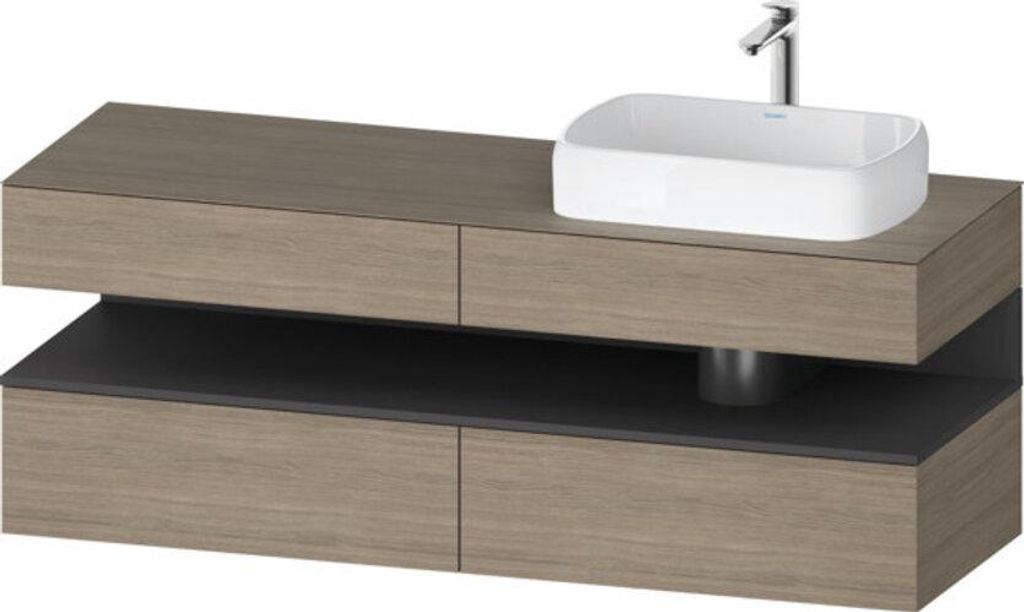 Duravit Qatego Konsolenwaschtischunterbau, 2 Auszüge, 2 Schubkästen, Ausschnitt rechts, 1600x550x600mm, Nische Graphit matt, QA4778049350010