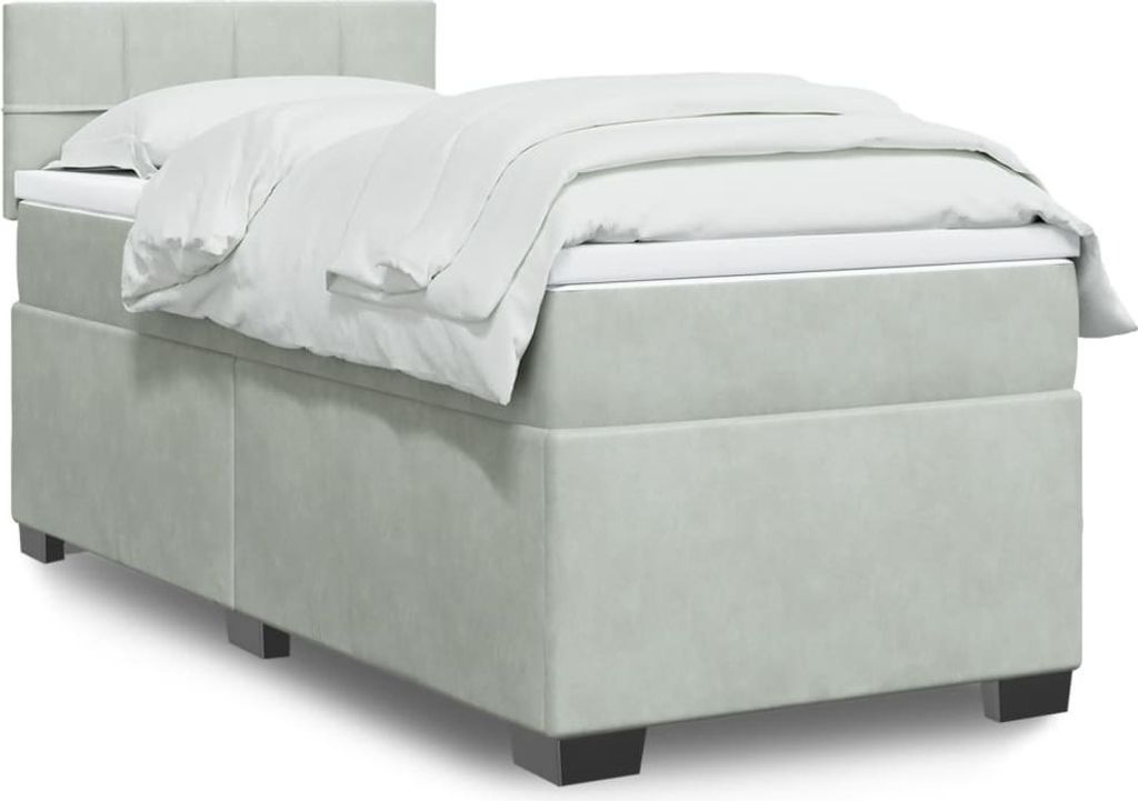 Design Boxspringbett mit Matratze Hellgrau 90x200 cm Samt, Klassische Betten 2024 Neu