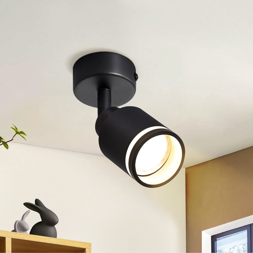 ZMH LED Deckenleuchte 1 Flammig Schwarz Deckenlampe Spots GU10 Schwenkbar Innen Metall Deckenspots für Flur Wohnzimmer Küche Wohnbereich Ohne Leu...