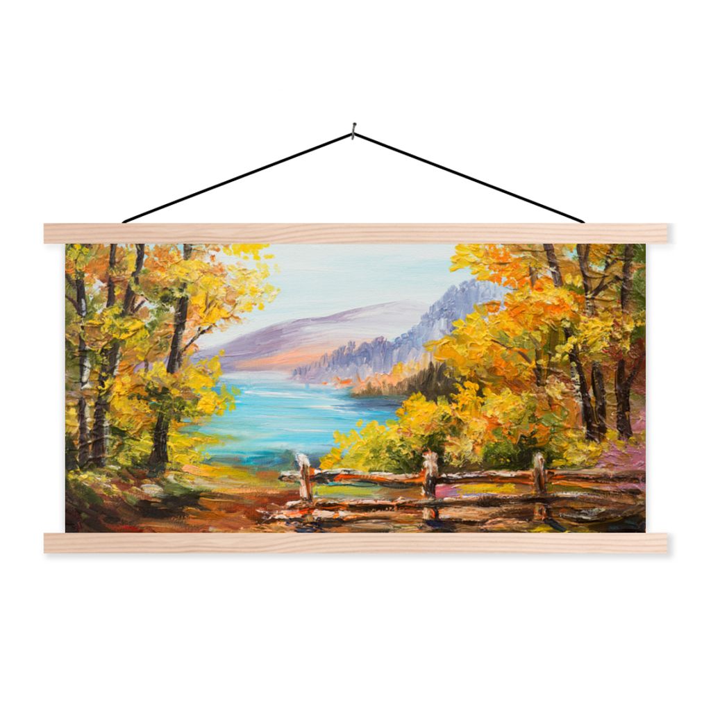 MuchoWow Textilposter Malerei - Ölgemälde - Pflanzen - Natur 60x30 cm mit holzfarbenen Rahmen - Dekoration