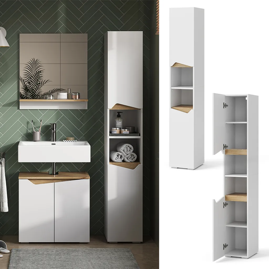 Organizzatore Bagno Vicco Marelle 30x180cm | Bianco/Rovere Artisan - 2