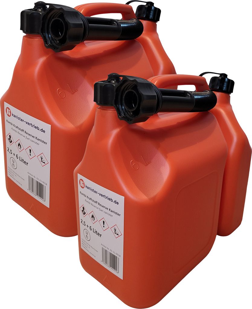 2er Set: 2,5 + 6,0 L Kombi Kanister Benzin Öl, Kraftstoffkanister, Benzinkanister Motoröl UN-Zulassung