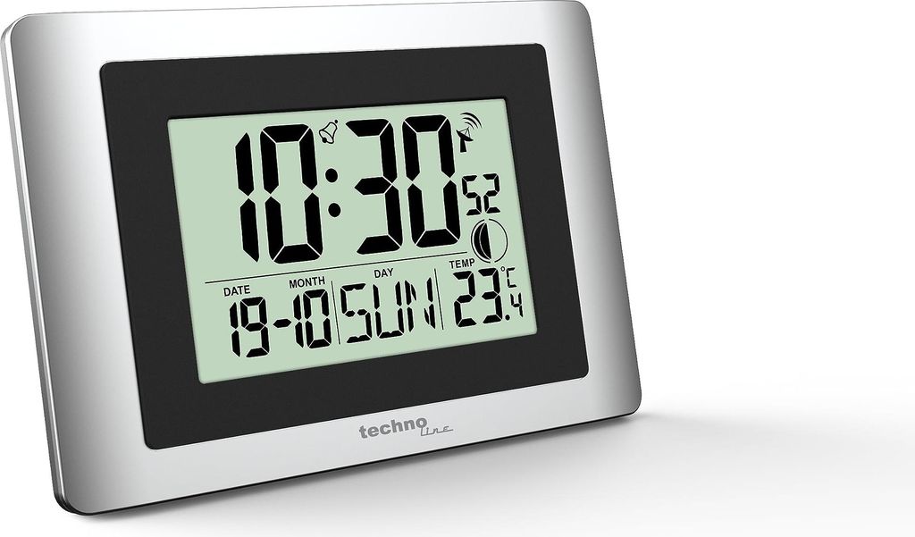 Technoline WS8028 Digitale Funkuhr, Wanduhr, Uhr, klein, 22 x 15 cm, Temperaturanzeige, Mondphase