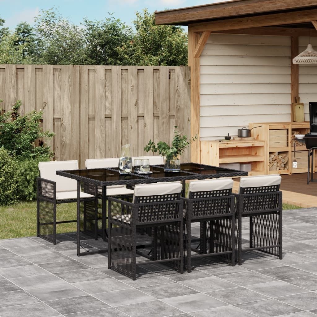 Möbel 7-tlg. Garten-Essgruppe mit Kissen Schwarz Poly Rattan - Loungegruppe 3211626