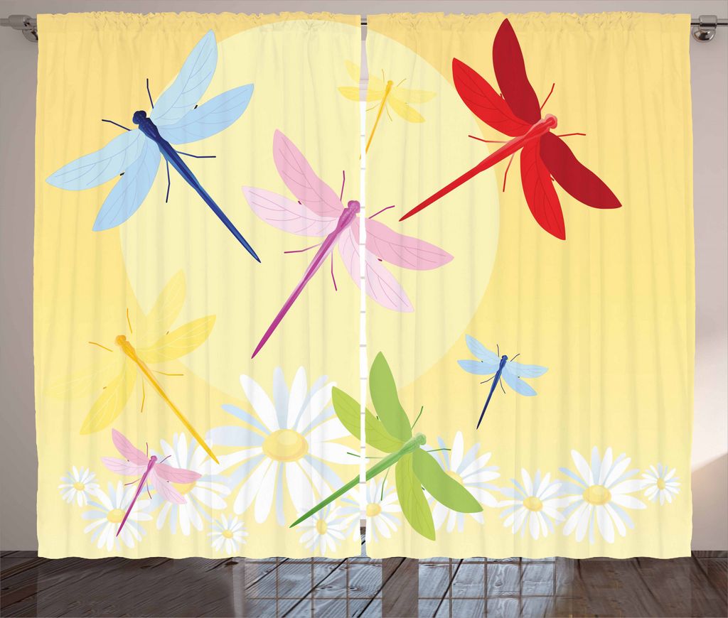 ABAKUHAUS Libelle Rustikaler Vorhang, Blumenfeld und Sonne, Wohnzimmer Universalband Gardinen mit Schlaufen und Haken, 280 x 245 cm, Mehrfarbig