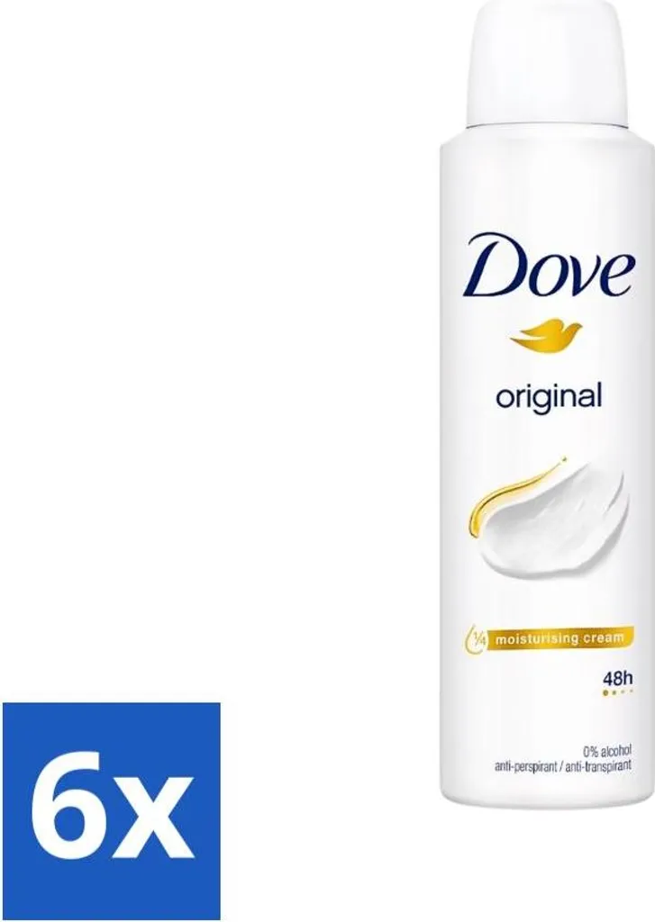 Dove Original Déodorant Anti-Traces et Hydratant 150ml - Pack de 6