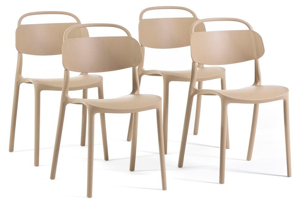 Set mit 4 stapelbaren Designstühlen aus Kunstharz mit Glasfaser für Innen- und Außenbereich, Küche, Terrasse und Restaurant, Brenda - Karamell