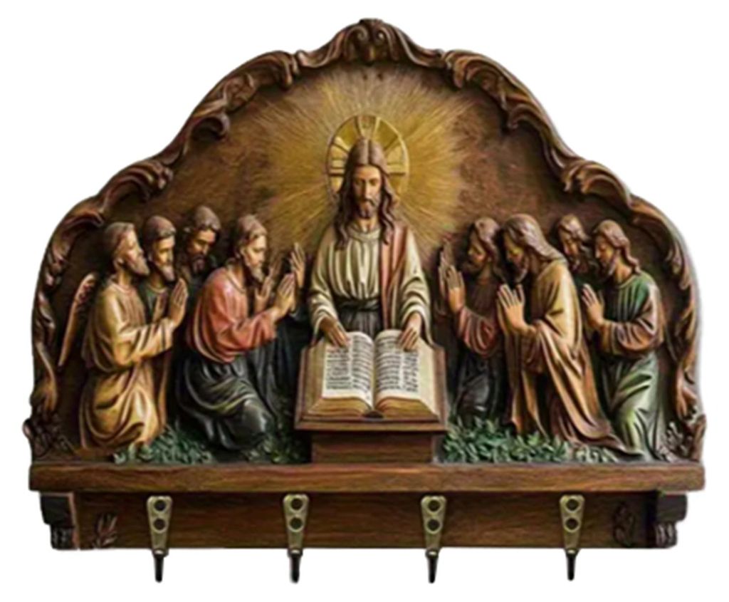 Wandmontierter Schlüsselhalter mit Jesus-Motiv aus Holz, vielseitig einsetzbar, für Zuhause, Büro, Eingangsbereich – dekorativer Schlüsselauf...