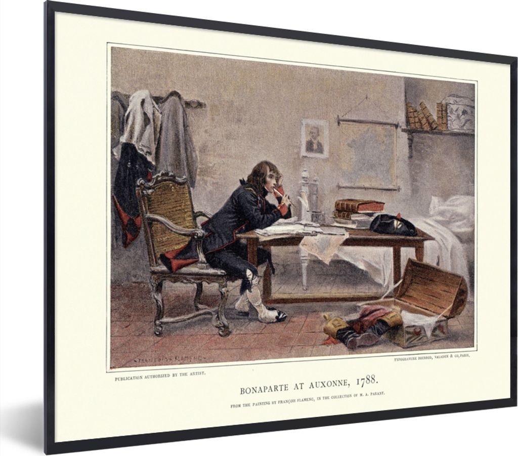 MuchoWow Gerahmtes Poster Illustration von Napoleon Bonaparte an einem Tisch 80x60 cm - Poster mit Schwarzem Bilderrahmen Wandposter Rahmen Foto ...