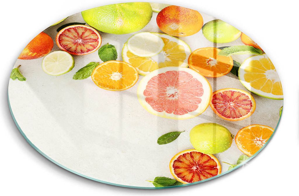 Glasschneideplatte - Herdabdeckplatte - fi40 cm -Schneidebrett - Spritzschutz - Obstzitrusfrüchte
