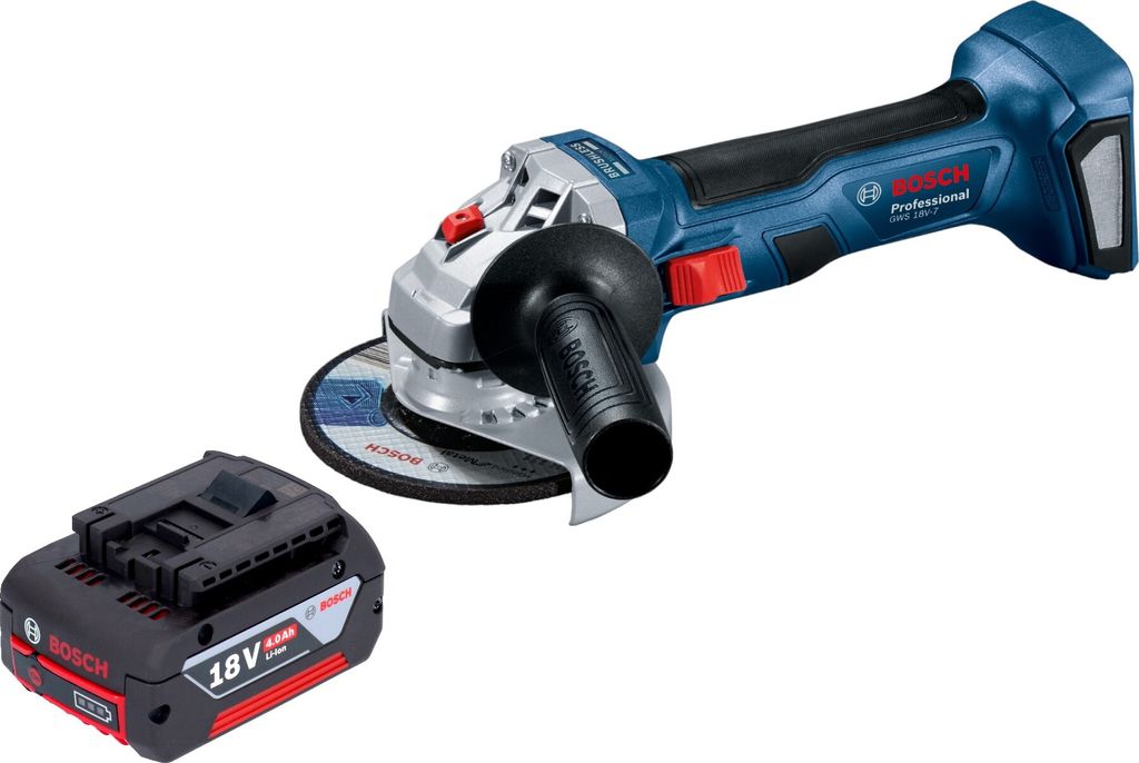 Bosch GWS 18V-7 Professional Akku Winkelschleifer 18 V 115 mm Brushless + 1x Akku 4,0 Ah - ohne Ladegerät