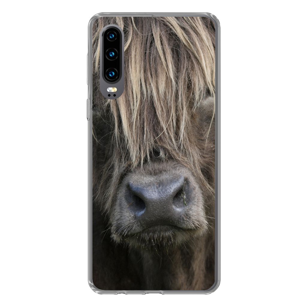 MuchoWow Handyhülle Schutzhülle Hülle für Huawei P30 Schottischer Highlander - Braun - Nase Silikon Softcase Handy Hülle - Kartenbesitzer