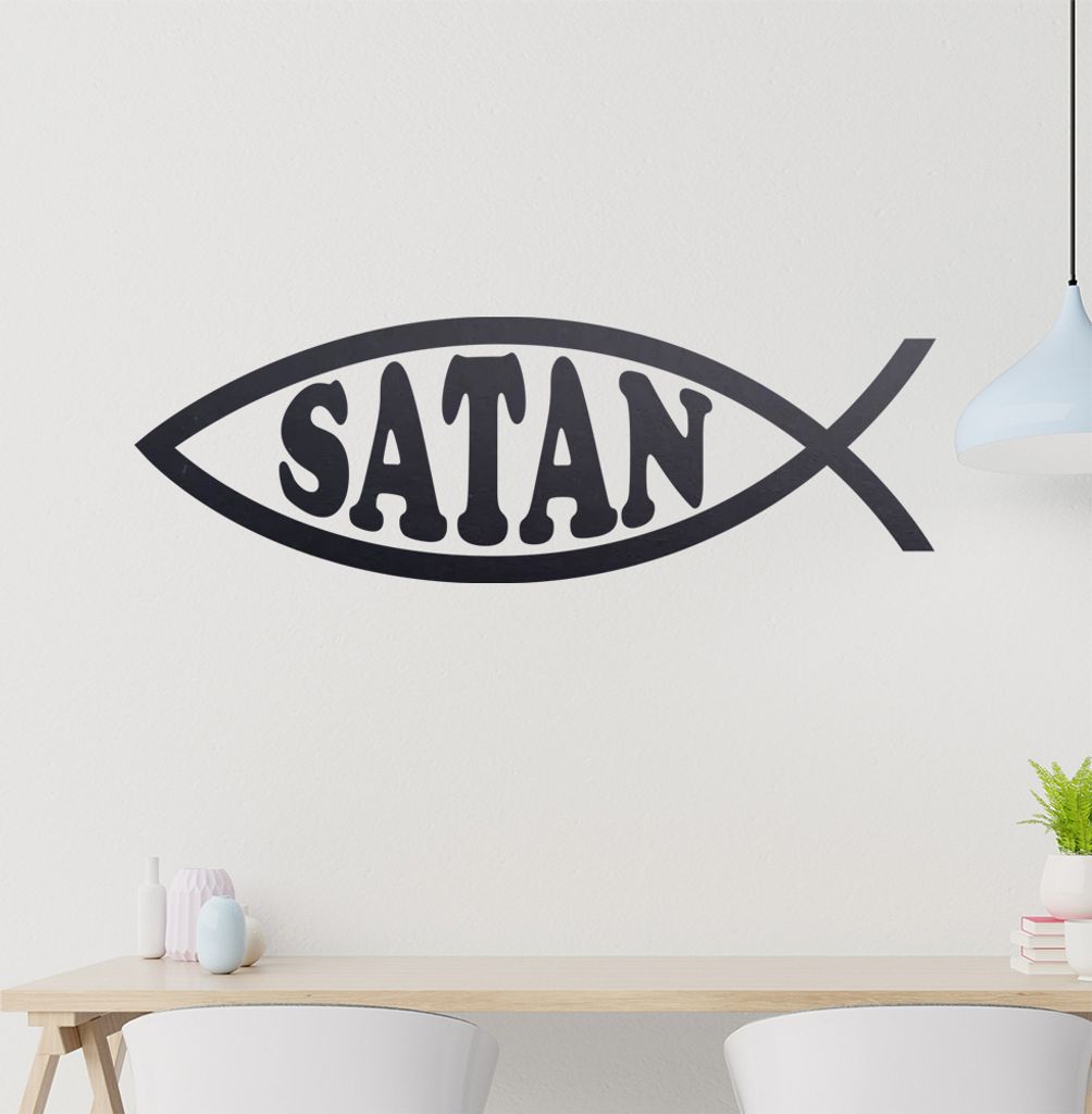 Satan Fisch Fish Wandtattoo in 6 Größen - Wandaufkleber Wall Sticker - Dekoration, Küche, Wohnzimmer, Schlafzimmer, Badezimmer