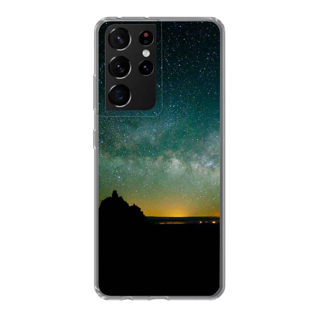 MuchoWow Handyhülle Schutzhülle Hülle für Samsung Galaxy S21 Ultra Universum - Sternenhimmel - Grün - Jungen - Mädchen - Kinder Silikon Sof...