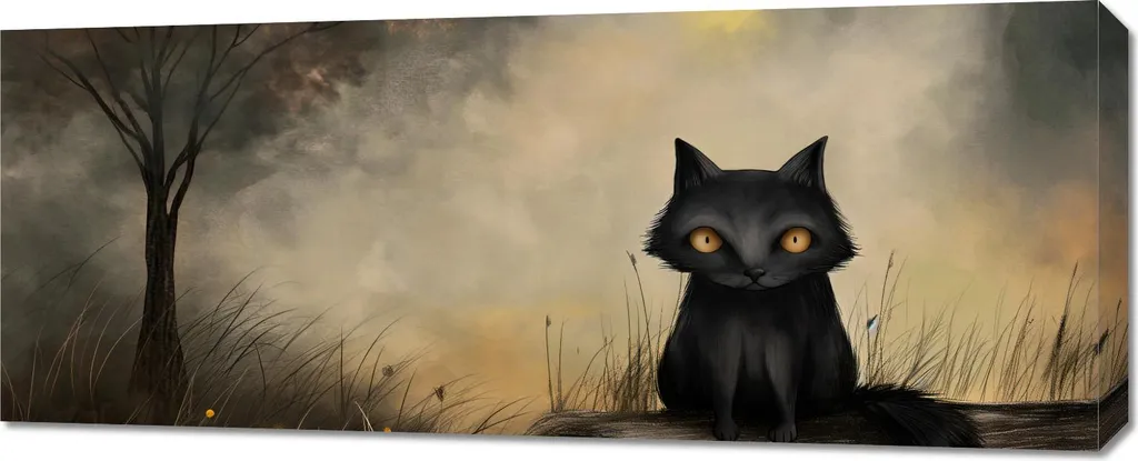 Toile Déco Chat Noir 100x40 cm Idéale pour Habiller le Dessus d'un Canapé