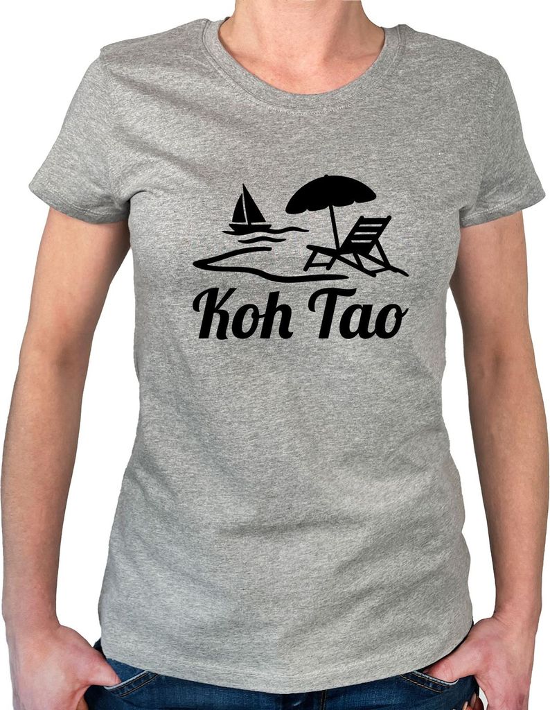 Huuraa Damen T-Shirt Koh Tao Inselmotiv Thailand S Sport Grey Bio Baumwolle Fairtrade Damenshirt Geschenkidee