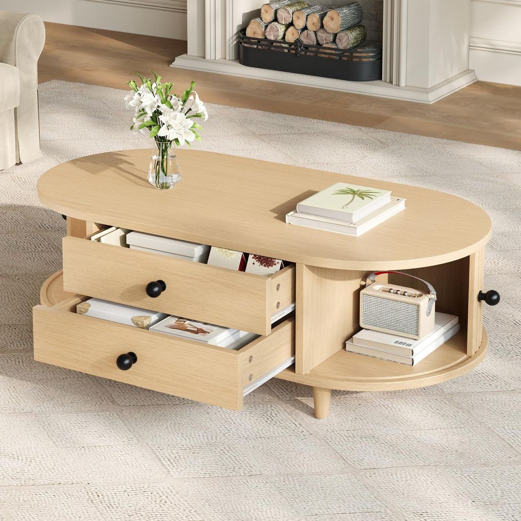 MODFU Couchtisch Rund,Wohnzimmertisch mit 2 Schubladen und Produktbild 