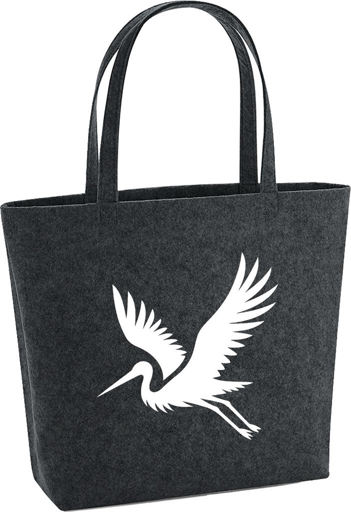 Huuraa Filzshopper Storch Silhouette 22 Liter Charcoal Melange Filztasche Geschenkidee