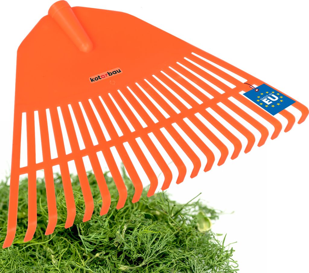 KOTARBAU Laubrechen Kunststoff 45 cm ohne Stiel Laubbesen Laubharke Gartenrechen Fächerbesen für Herbstlaub & Heckenschnitt Kunststoff Orange