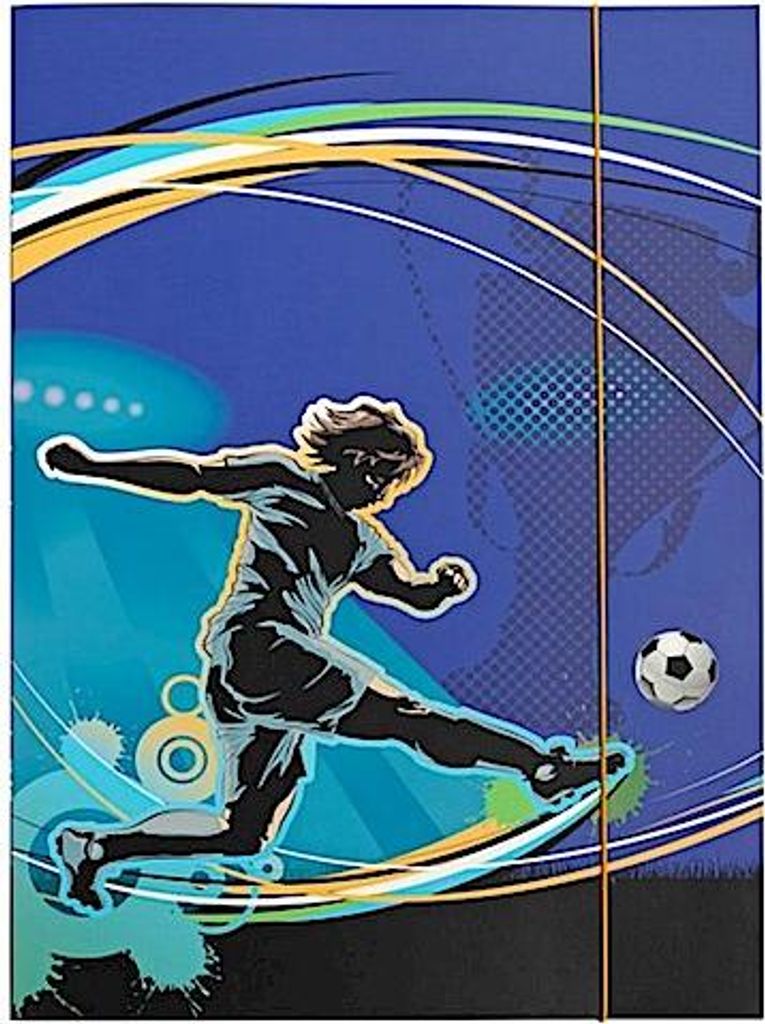 Idena - Sammelmappe A3 mit Fußball-Motiv, Dokumentenmappe aus robuster Pappe, Postmappe mit Innenklappen und Gummizugverschluss