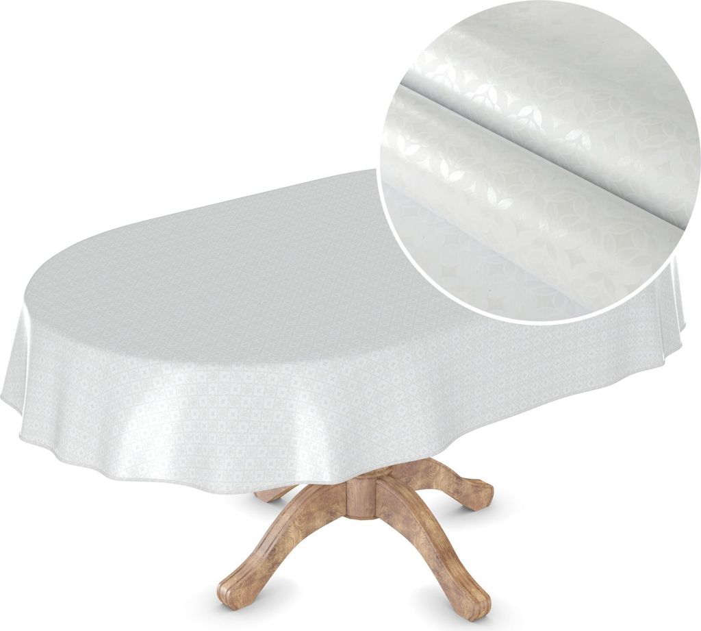 Tischdecke Wachstuch MIMOSA Einfarbig Weiß Robust Wasserabweisend Oval Breite 140 cm Länge 220 cm