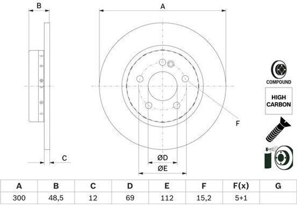 BOSCH 0 986 479 H49 - OE A 000 423 05 12 Bremsscheibe für C-Klasse (W205), C-Klasse (A205), C-Klasse (C205), C-Klasse (S205)