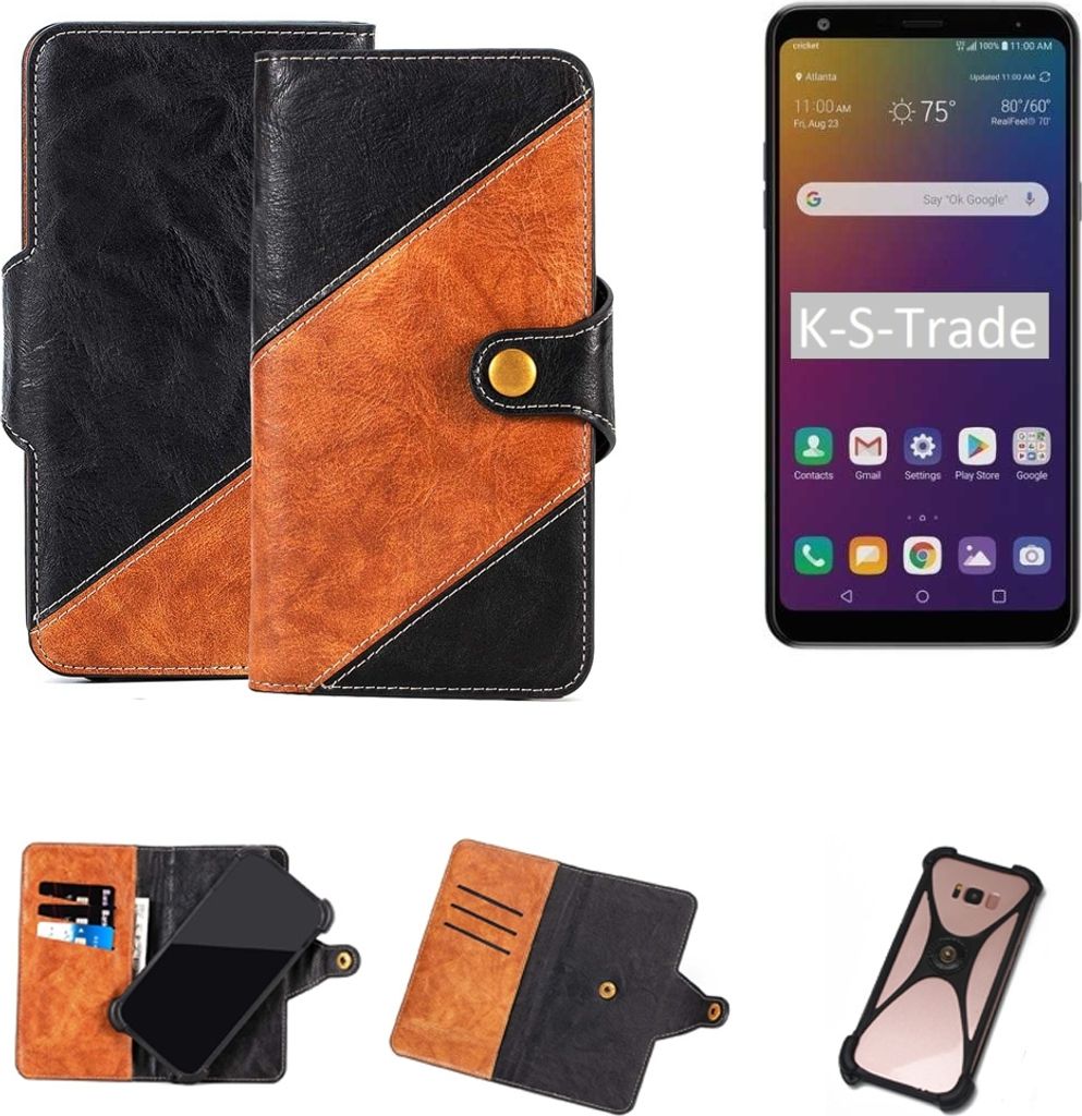 K-S-Trade Handyhülle Schutzhülle Bookstyle Case Wallet-Case kompatibel mit LG Electronics W30 Pro Handy Cover Bumper Klapphülle schwarz hellbraun