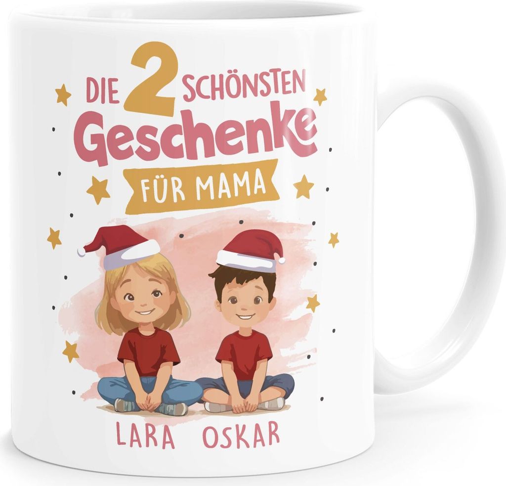Tasse Weihnachten Geschenk Mama Oma personalisiert 1 2 3 4 Kinder Enkelkinder mit Namen SpecialMe Mama Rosa weiß standard