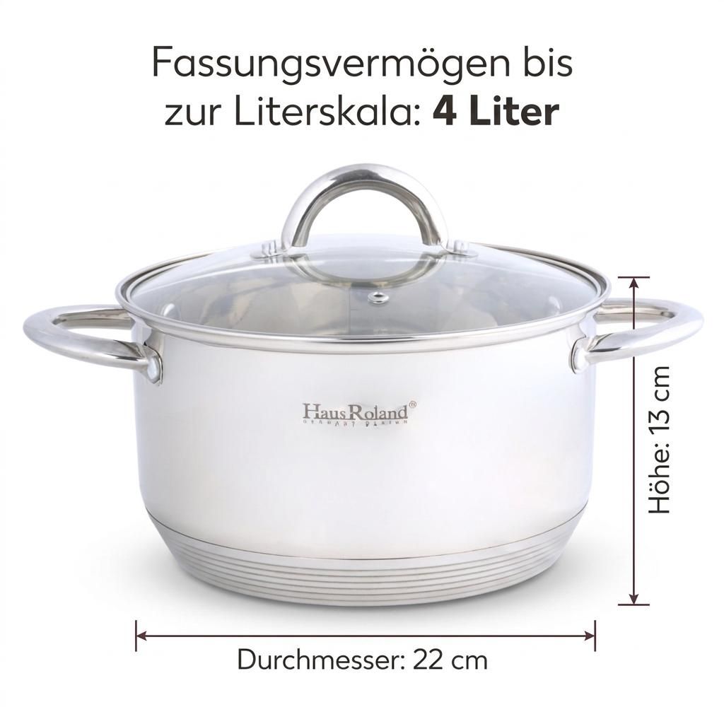 HAUS ROLAND Kochtopf 4 L Ø 22 cm aus Edelstahl mit