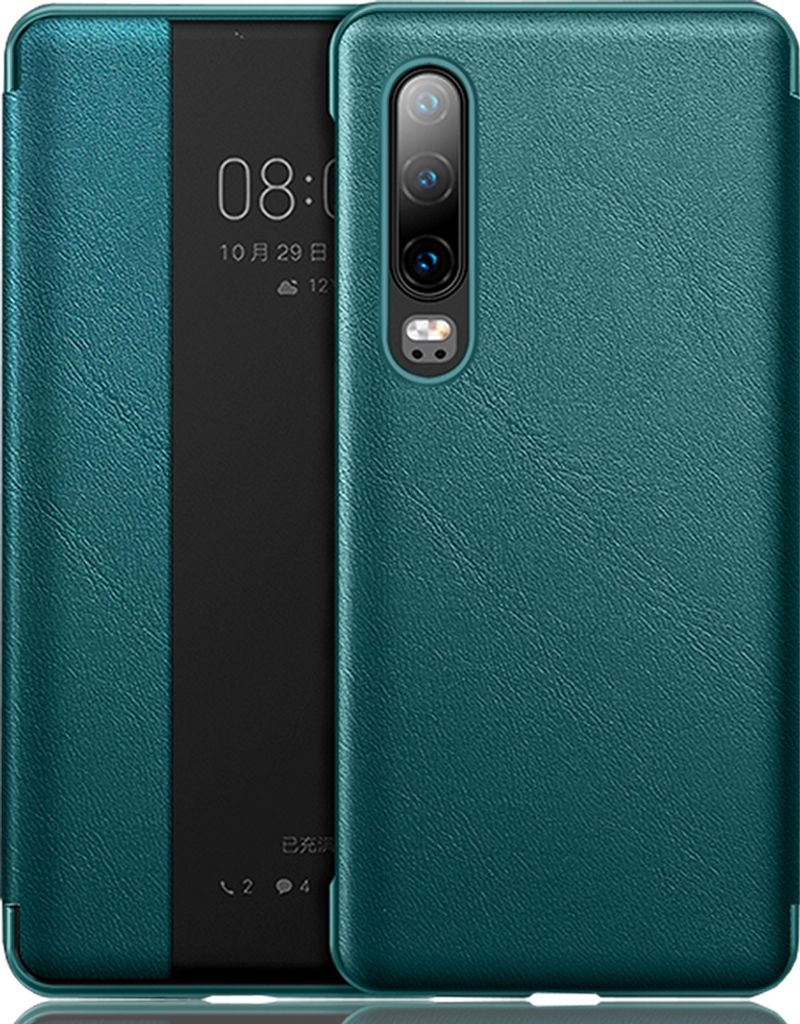 Huawei P30 Hülle, LaimTop Slim Business Smart View Intelligente Wake up-/Sleep Flip Leder Cover Schutzhülle für Huawei P30 Grün