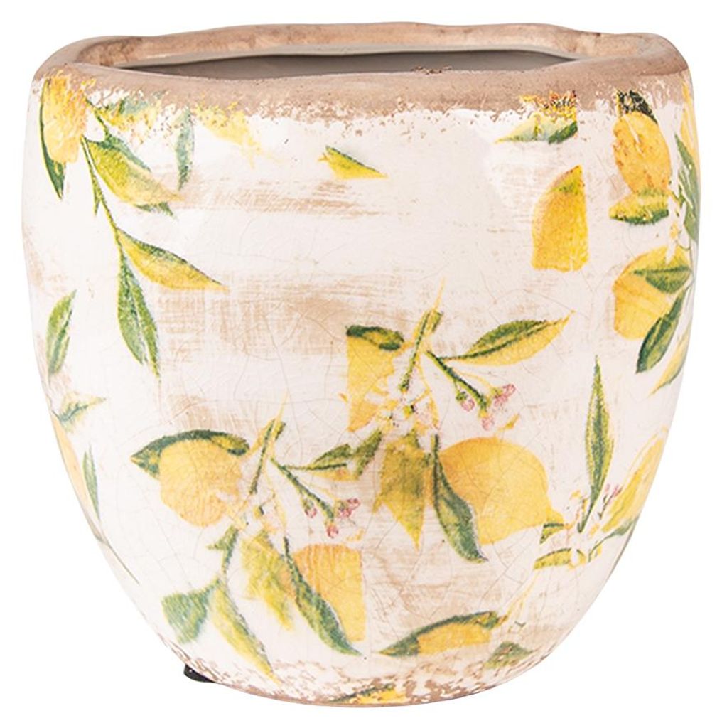 Clayre & Eef Pot de fleurs Ø 18x17 cm Jaune Céramique Image du produit 