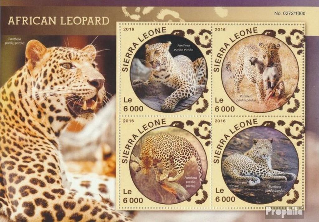 Briefmarken Sierra Leone 2016 Mi 6898-6901 Kleinbogen (kompl. Ausg.) postfrisch Leopard