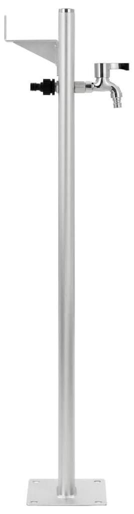 Garten-Wasserhahn-Säule - Außen-Wasserstele zur Bewässerung - Aluminium 95 cm - Messinghahn - Schlauchadapter 1,27 cm - Silber