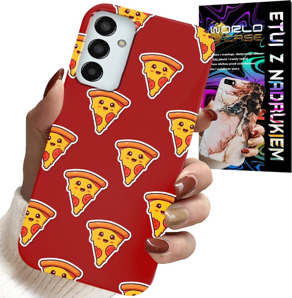 Hülle Für Samsung Galaxy M13 4G - Design Mit Fröhlicher Pizza Auf Rotem Hintergrund
