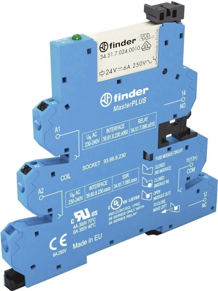 Finder 39.61.0.240.0060 Relais de Couplage Interface Push-In 240V AC