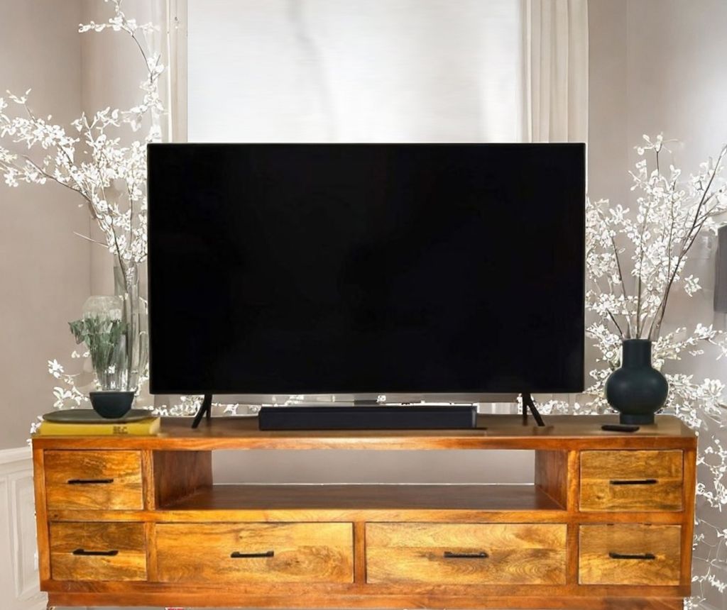 OPIUM OUTLET Lowboard Sideboard Schrank TV Kommode Regal offen Raumteiler Wohnzimmer Möbel Holz massiv B x T x H 200 x 45 x 50 cm
