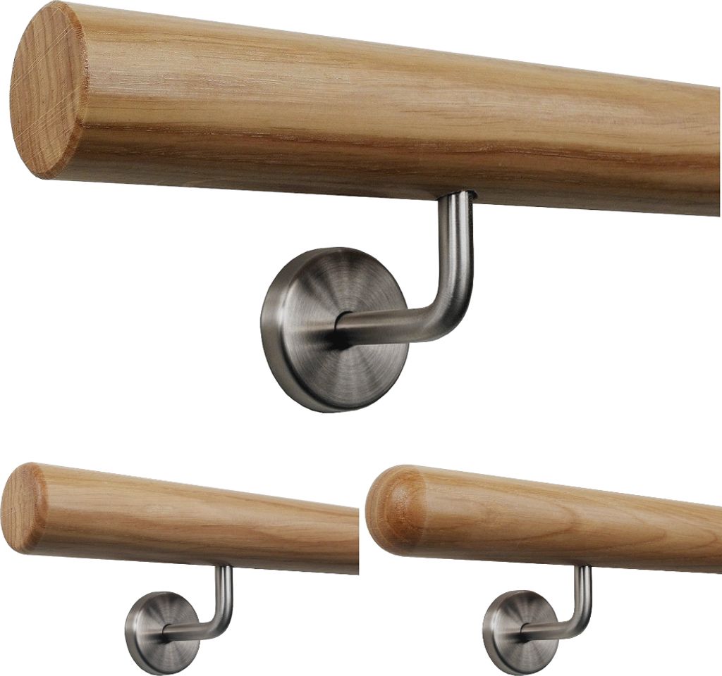TIBU Handlauf Holz Eiche Ø 50 mm Geländer Treppe 0,3m - 5m, Länge 80 cm und Enden gefast