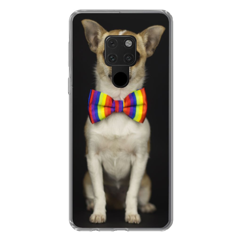 MuchoWow Handyhülle Schutzhülle Hülle für Huawei P40 Lite Hund - Fliege - Schwarz Silikon Softcase Handy Hülle