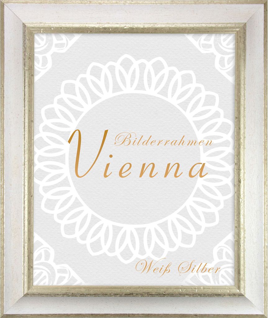 Bilderrahmen Vienna - 44x84 cm, Weiß Silber Nachbildung, 1 mm Kunstglas entspiegelt