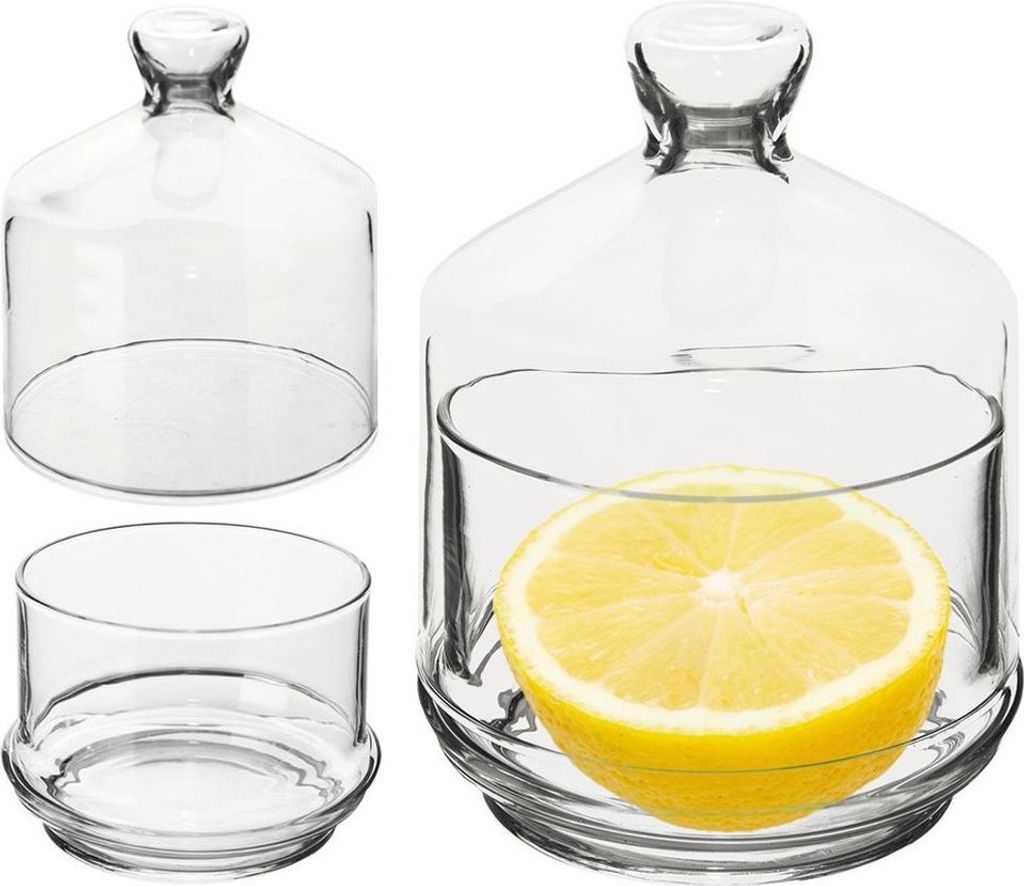 Glasbehälter mit Deckel zur Aufbewahrung und zum Servieren von Zitronen