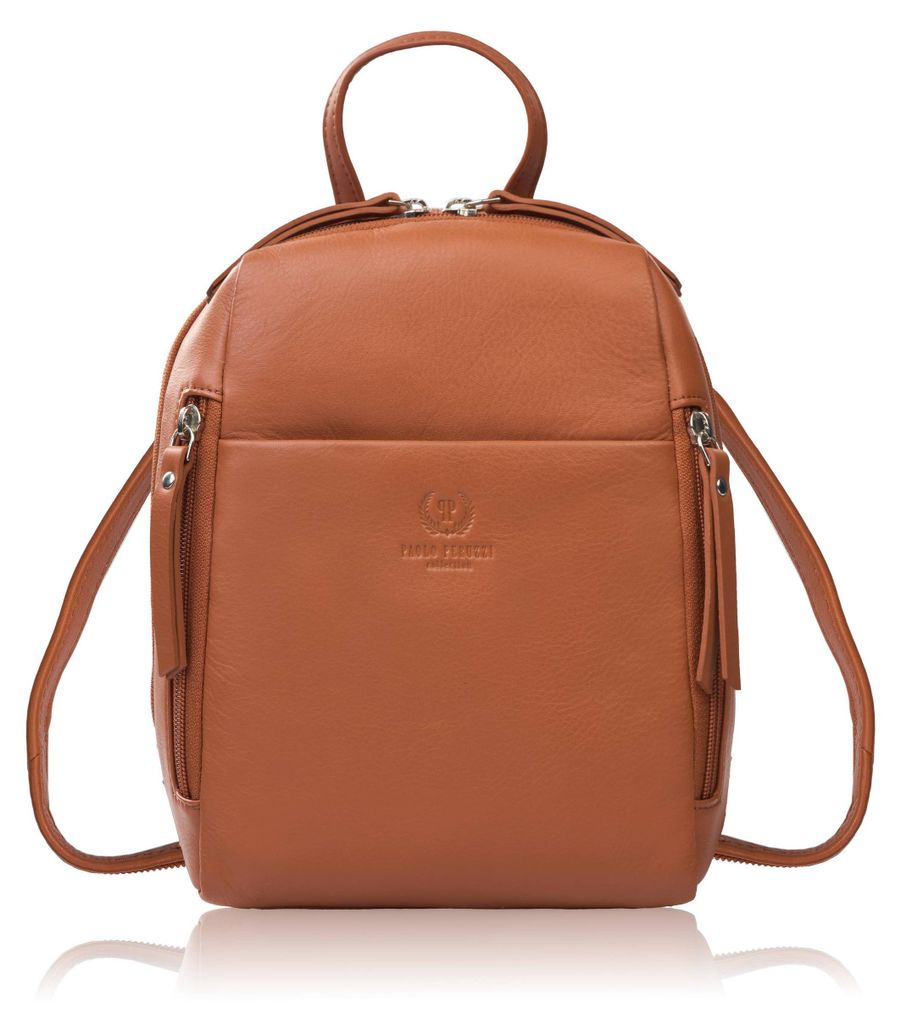 Damen Leder City Rucksack klein cognac elegant Paolo Peruzzi AY-26-CG