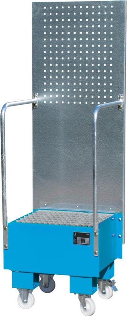 Bauer Fahrbare Auffangwanne mit Lochplattenwand LPW 60-1, lackiert, Lichtblau