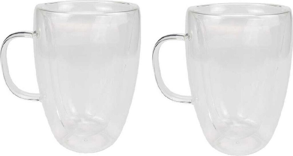 2er Set Doppelwandiges Thermoglas mit Henkel Teetassen Doppelwand Glas Kaffeetassen transparent 350 ml