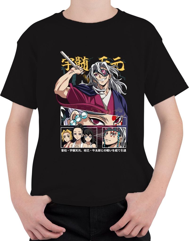 Kimetsu no Yaiba Tengen Uzui Sound Hashira Geschenk Uni Kinder T-Shirt, Schwarz, 116
