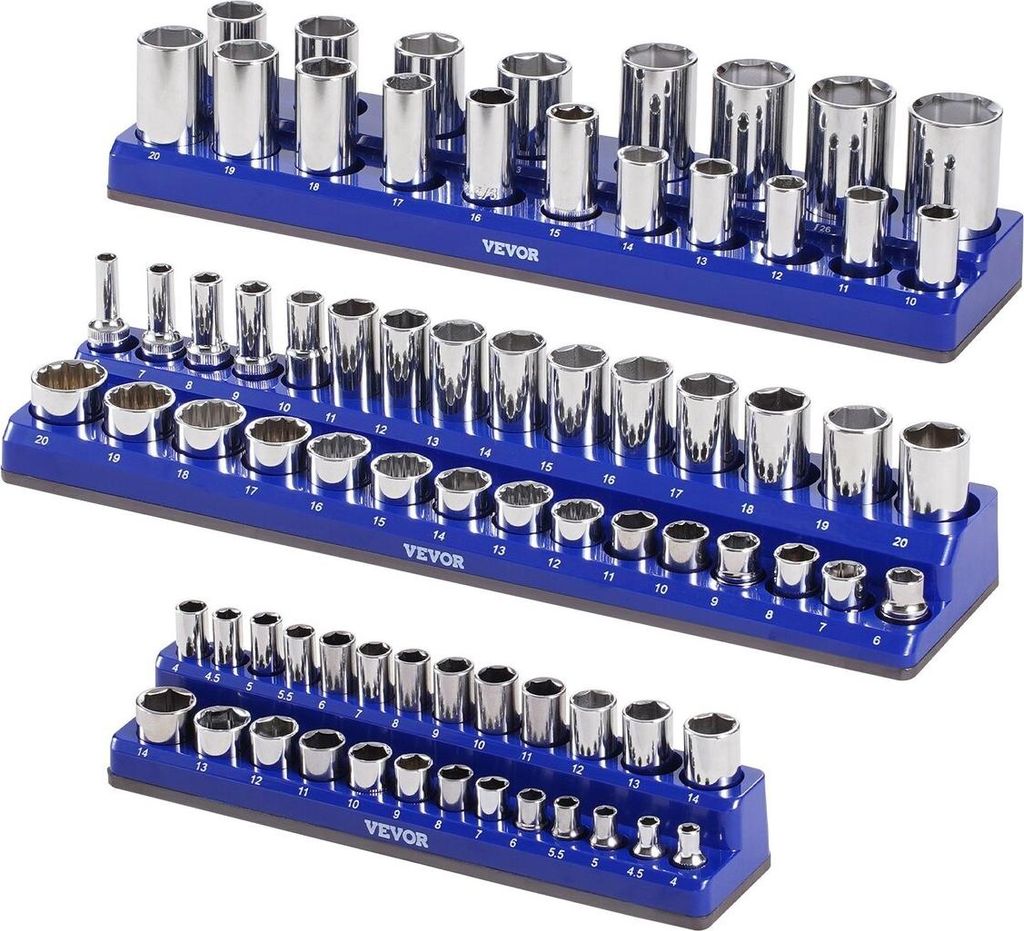 Magnetisches Steckschlüssel-Organizer-Set, 3-teilig, magnetische Steckschlüssel-Ablagen, blau, für metrische Steckschlüssel