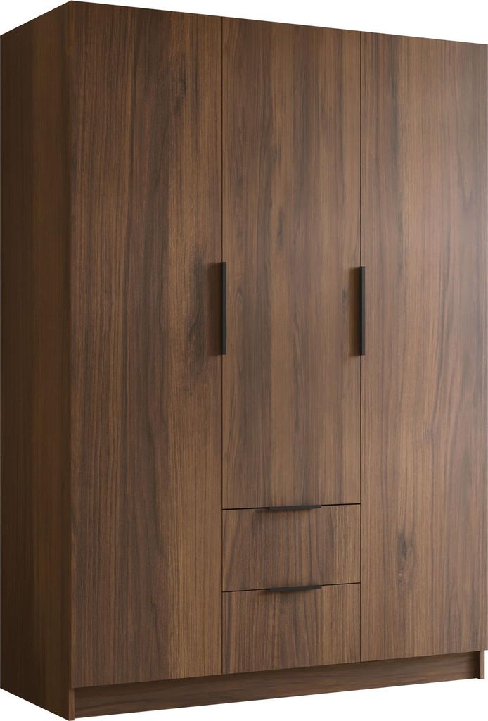 MIRJAN24 Kleiderschrank Calwi I 150, Schlafzimmer, Drehtürenschrank, mit Kleiderstange, Modern, Garderobenschrank, Metallgriffe (Farbe: Nuss Warmi...