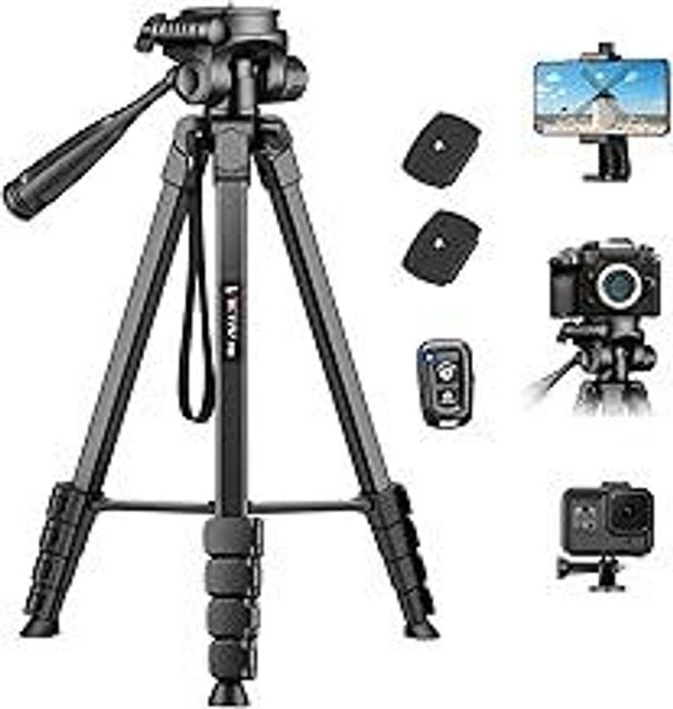Victiv Neues Kamera Handy Stativ, 172cm Tragbares Camera Tripod, Aluminium Dreibein Stativ mit Abnehmbar 3-Wege-Kopf for für DSLR Canon Nikon Sony...