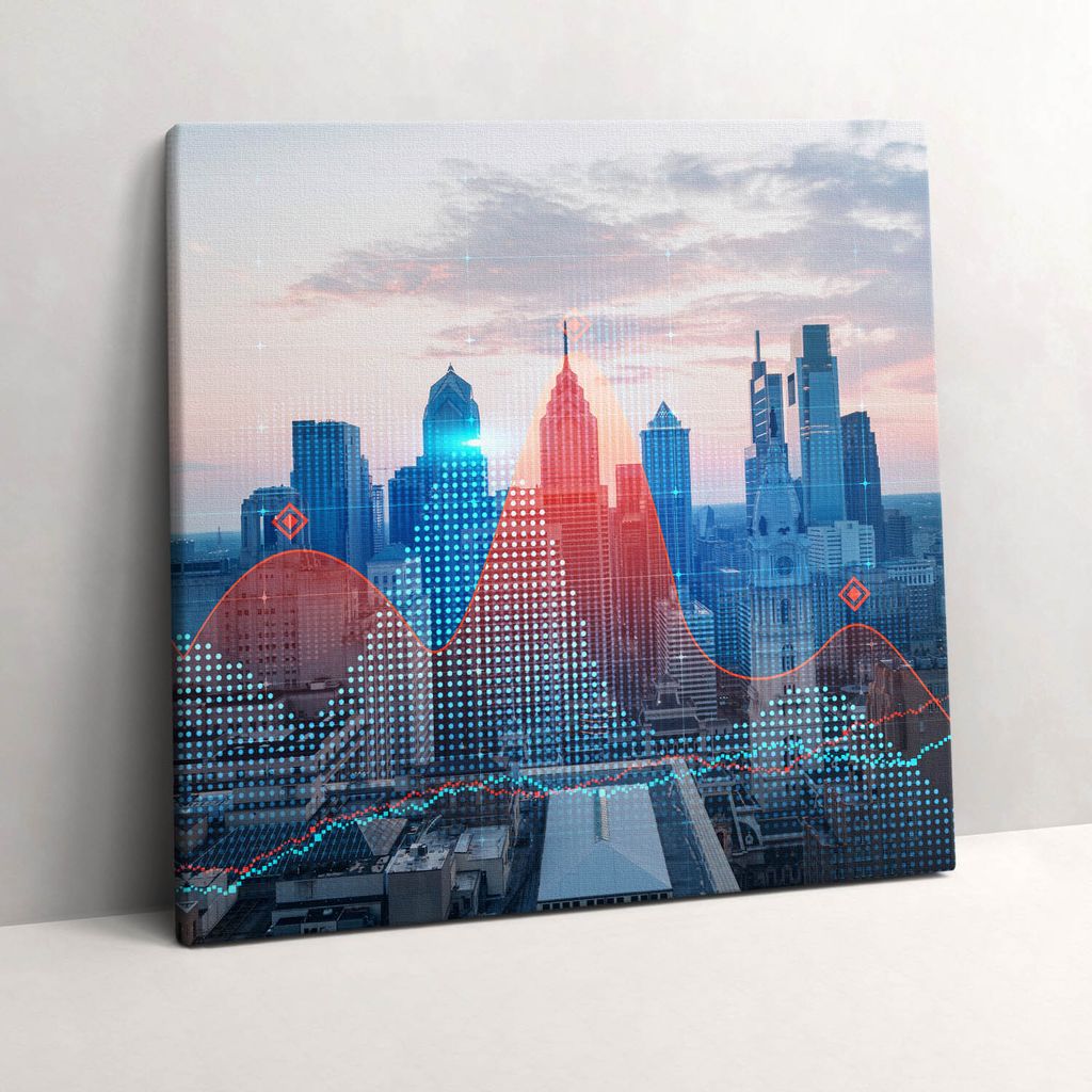 Skyscrapers in Philadelphia – Leinwandbild Wandbild – 60x60 cm – Leinwandbilder – Wandbilder – Schlafzimmer – Flur